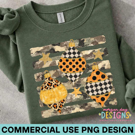 Camo + Checkered + Cheetah + Polka Dot Christmas Ornaments PNG