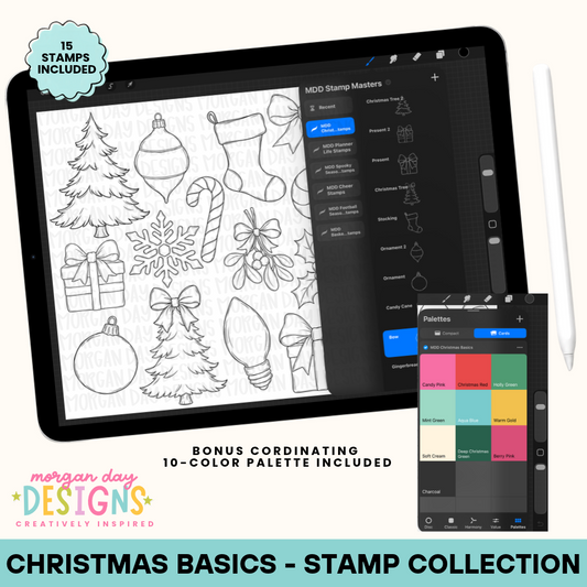 Christmas Basics | Procreate Stamp Collection + Color Palette