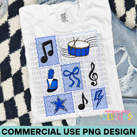 Marching Band Drums Collage Blue PNG Design