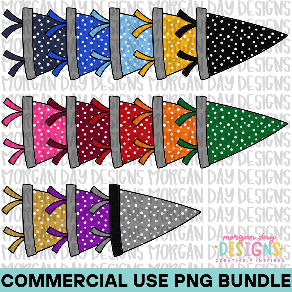 School Spirit Polka Dots Pennant Flag PNG Bundle