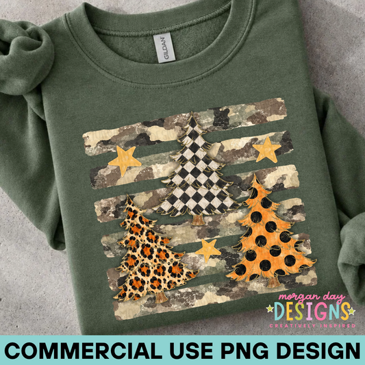 Camo + Checkered + Cheetah + Polka Dot Christmas Trees PNG