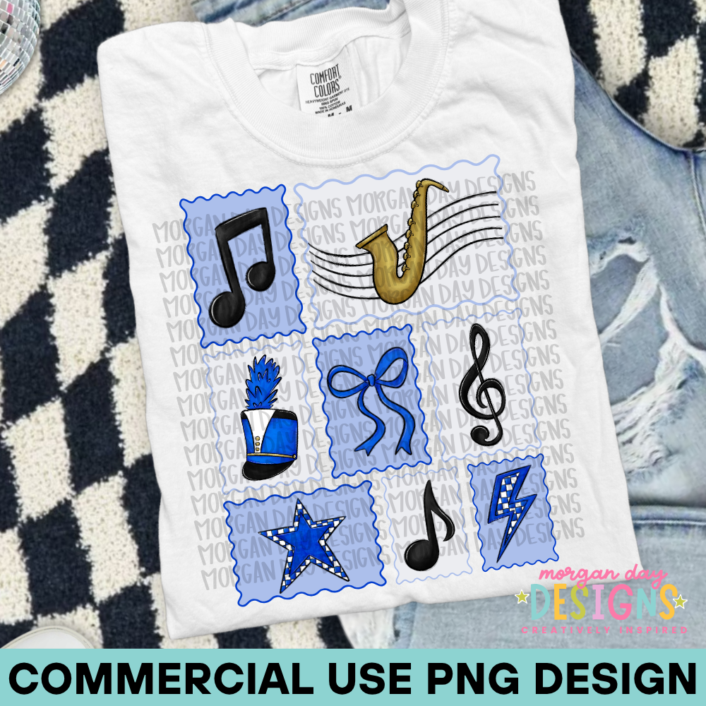 Marching Band Saxophone Collage Blue PNG Design