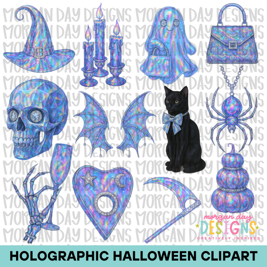 Boujee Holographic Halloween Clipart Bundle