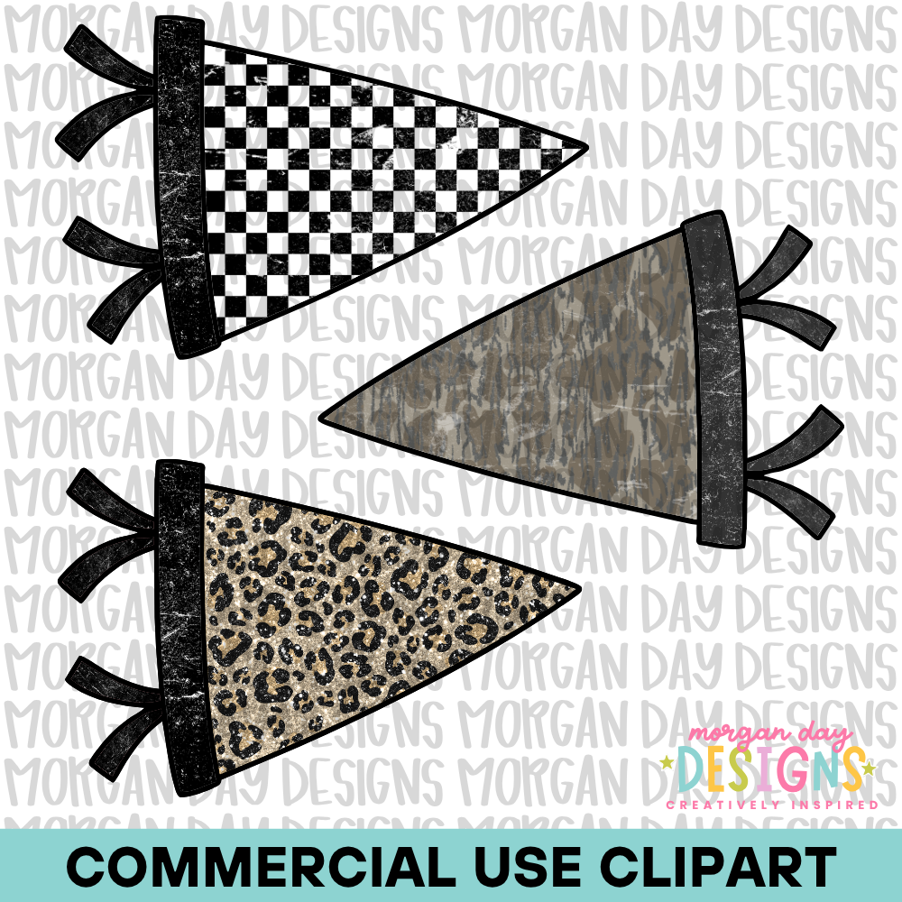 Checkered, Camo and Leopard Pennant Flag Clipart