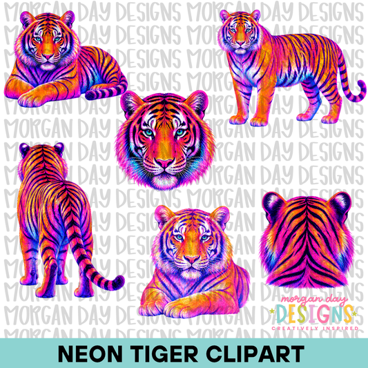 Neon Tiger Clipart Bundle