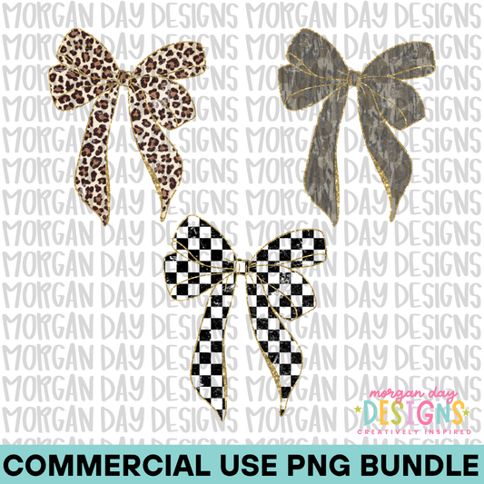Leopard Camo and Checkered Bow PNG Bundle