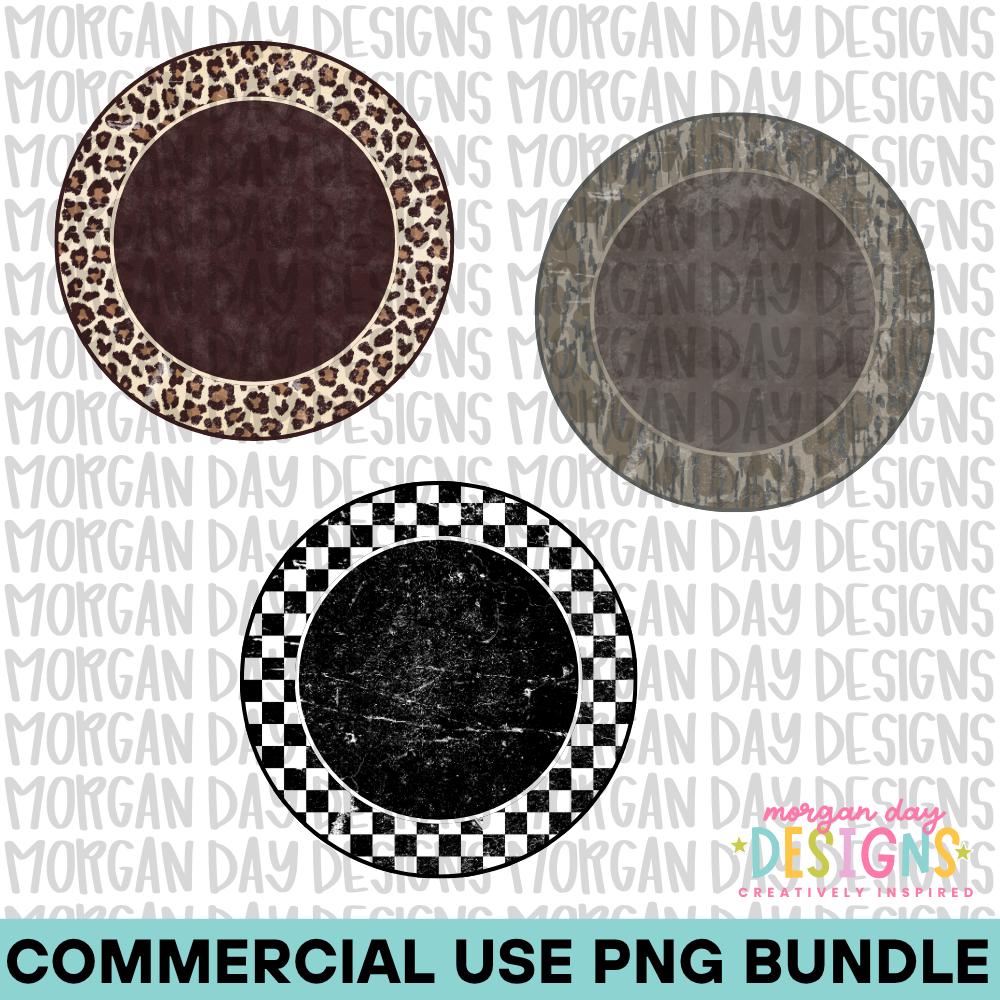 Leopard Camo and Checkered Circle Patch PNG Bundle