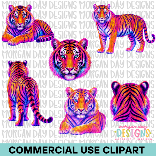 Neon Tiger Clipart Bundle