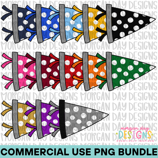 School Spirit Polka Dot Pennant Flag PNG Bundle