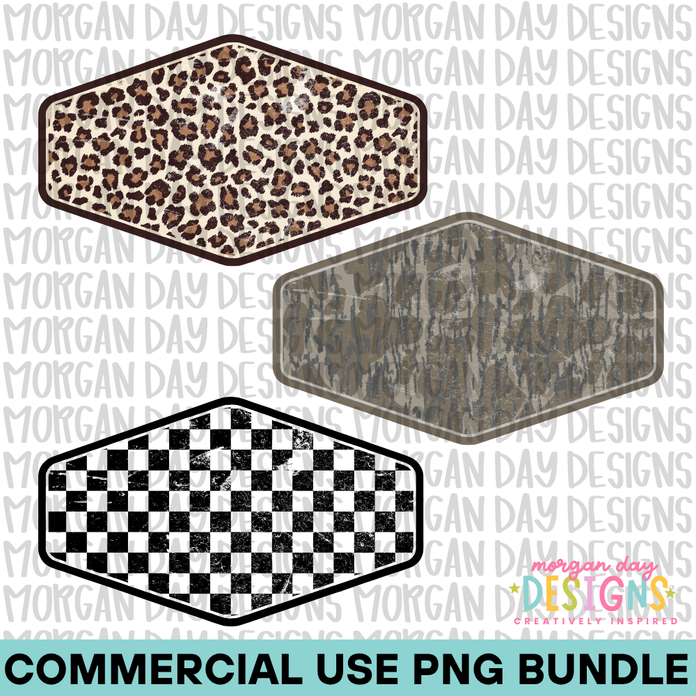Leopard Camo and Checkered Patch PNG Bundle