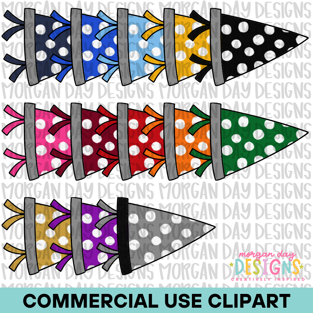 School Spirit Polka Dot Pennant Flag Clipart