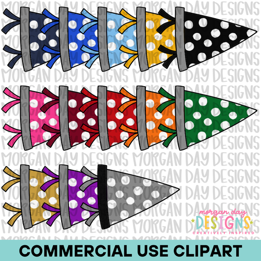 School Spirit Polka Dot Pennant Flag Clipart