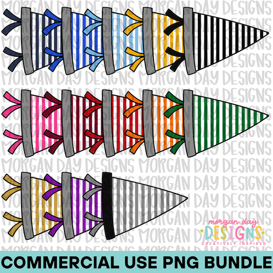 School Spirit Stripes Pennant Flag PNG Bundle