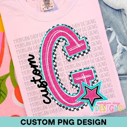 Custom Checkered Mascot Name Pink PNG