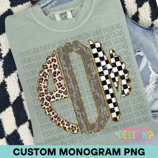 Custom Cheetah Camo Checkered Monogram PNG