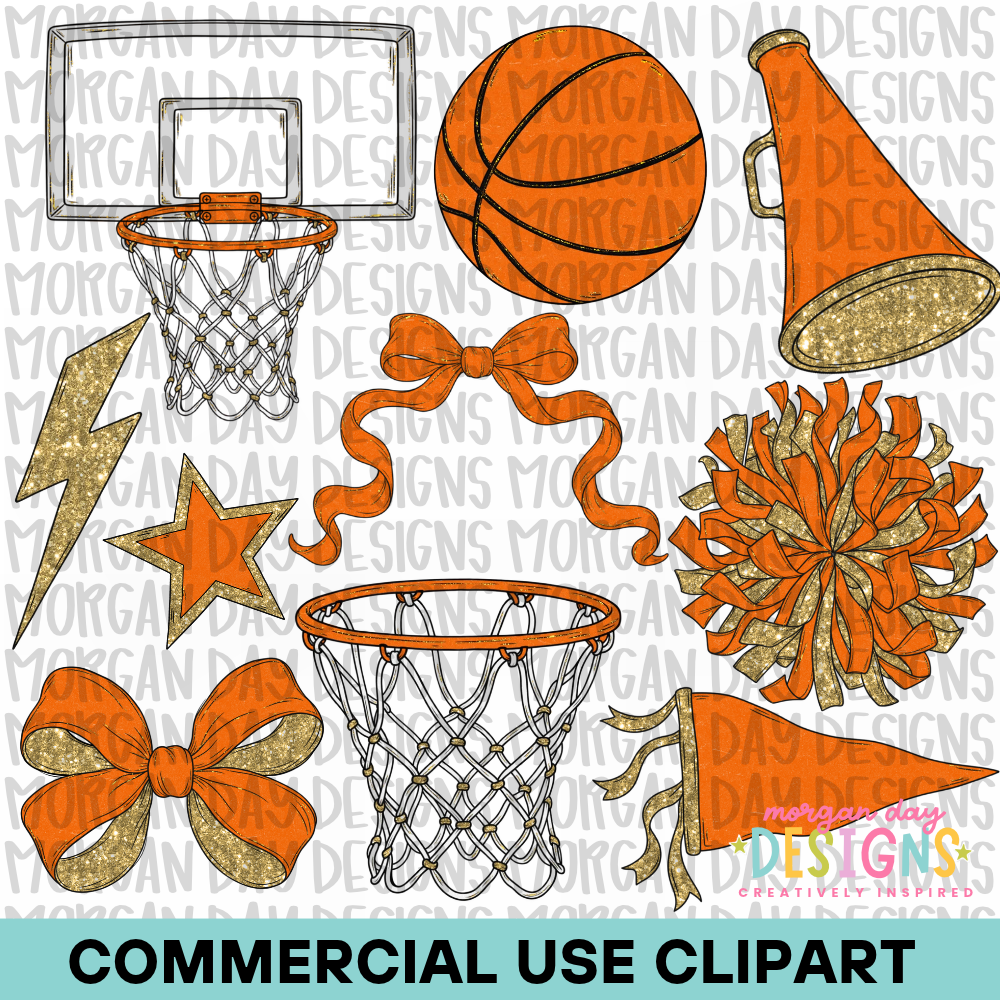 School Spirit Orange Basketball Clipart