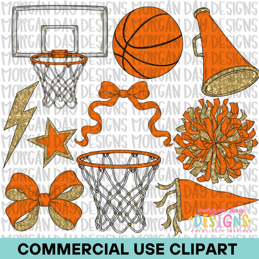 School Spirit Orange Basketball Clipart