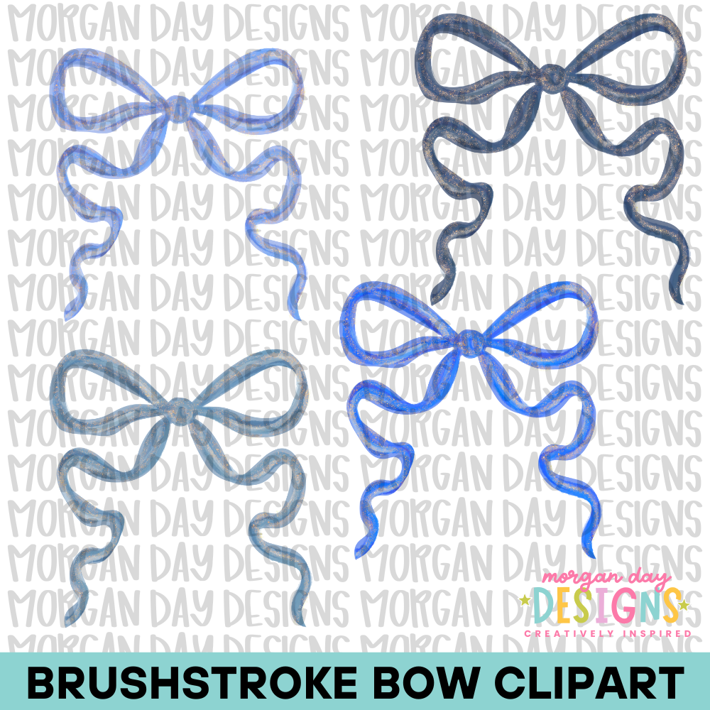 Blue Brushstroke Bow Clipart Bundle