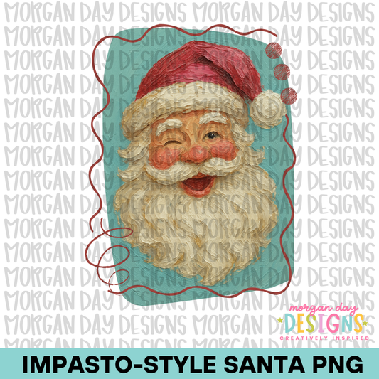 Impasto-Style Santa PNG Design