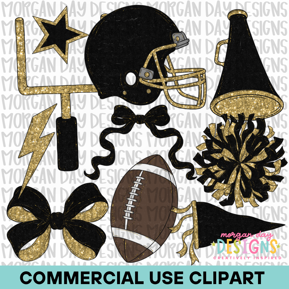 School Spirit Black Football Clipart