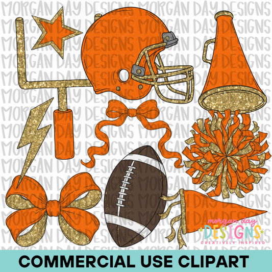 School Spirit Orange Football Clipart