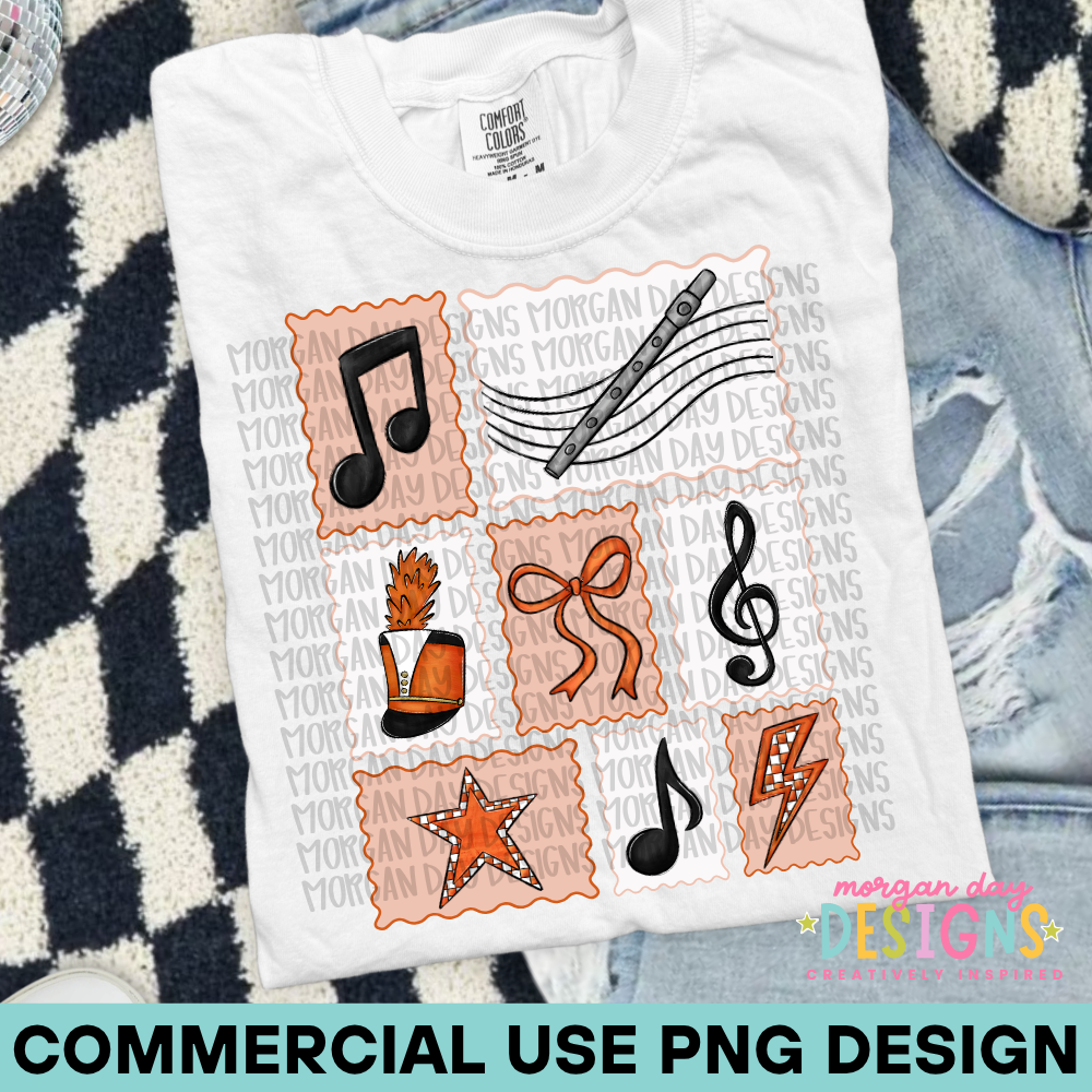 Marching Band Flute Collage Orange PNG Design