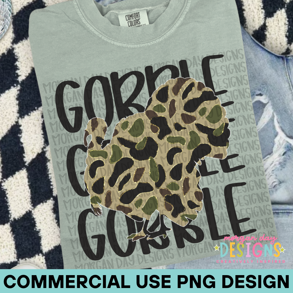 Gobble Gobble Glitter Camo Turkey PNG
