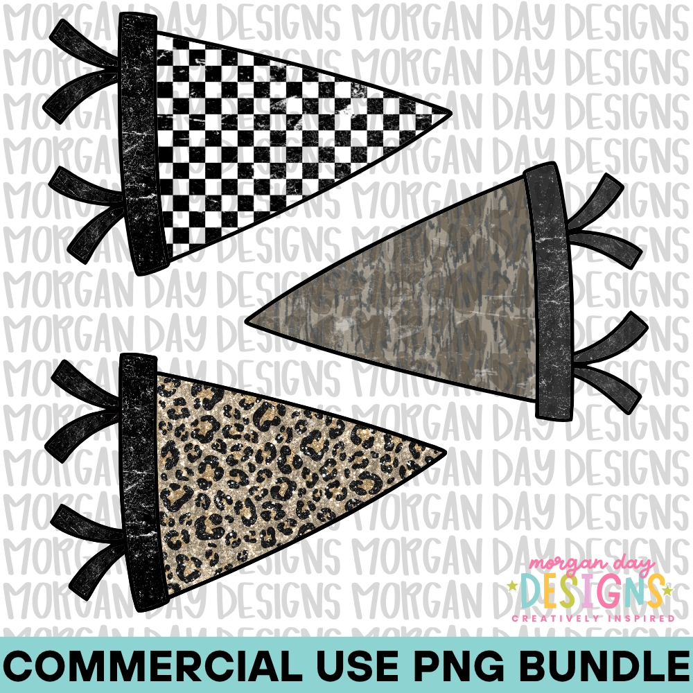 Checkered, Camo and Leopard Pennant Flag PNG Bundle