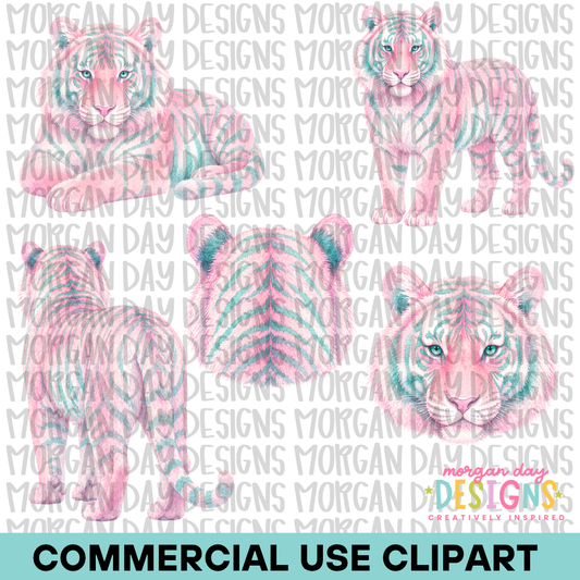 Pastel Tiger Clipart Bundle