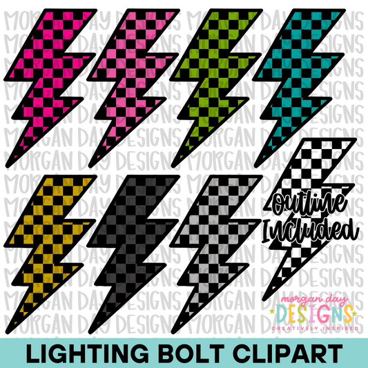 Checkered Lighting Bolt Clipart Bundle