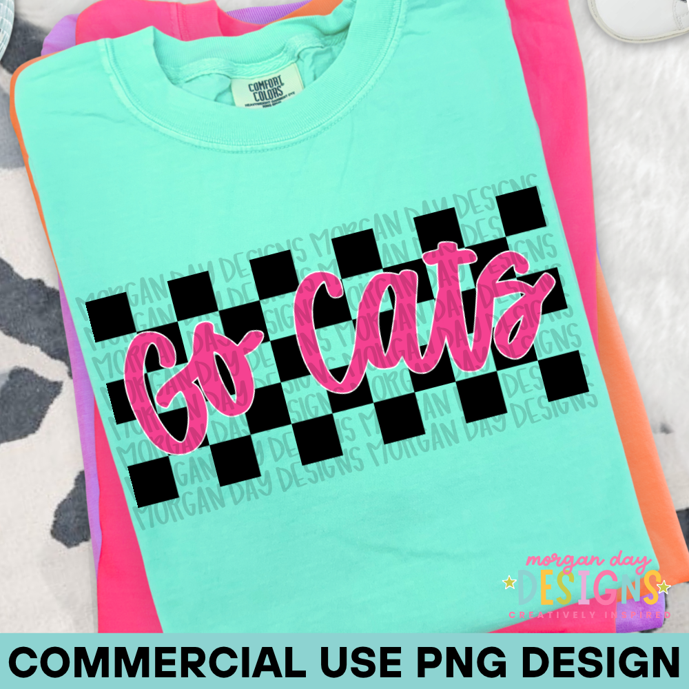 Checkered Go Cats PNG Design