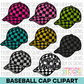 Checkered Baseball Cap Clipart Bundle