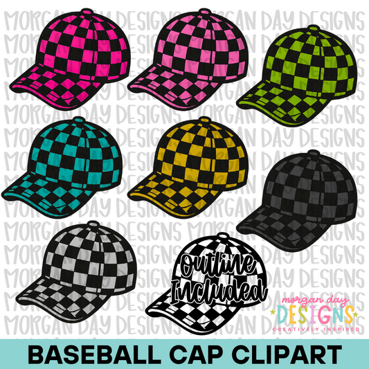 Checkered Baseball Cap Clipart Bundle