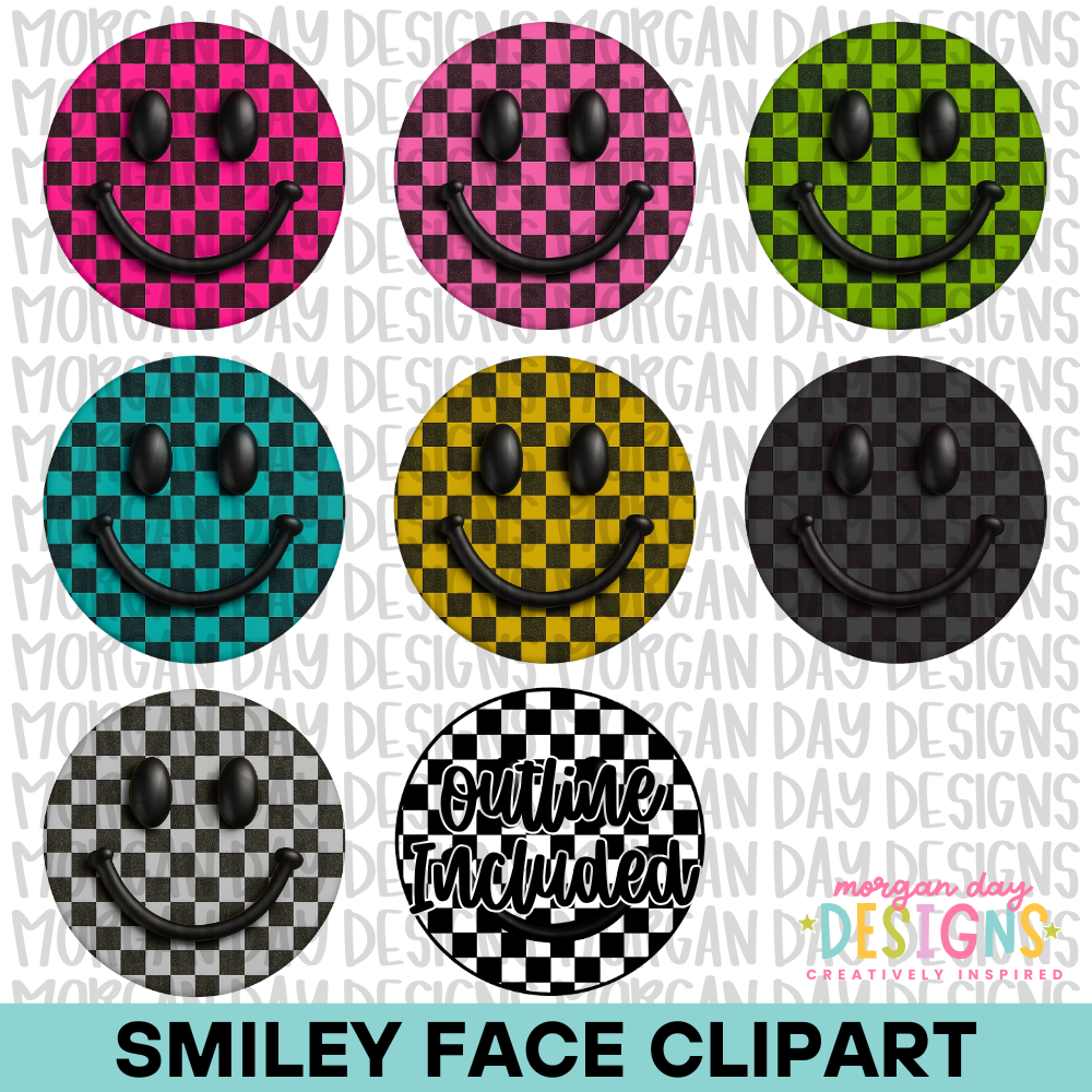 Checkered Smiley Face Clipart Bundle