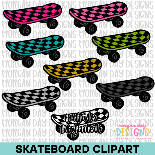 Checkered Skateboard Clipart Bundle
