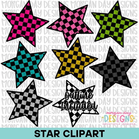 Checkered Star Clipart Bundle