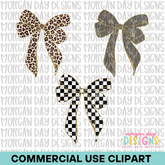 Leopard Camo and Checkered Bow Clipart