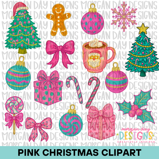 Pink Christmas Clipart Bundle