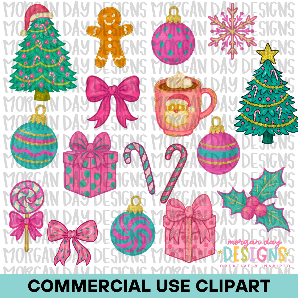 Pink Christmas Clipart Bundle